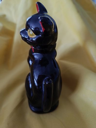 Vintage black cat ornament Redware figurine Halloween collectable