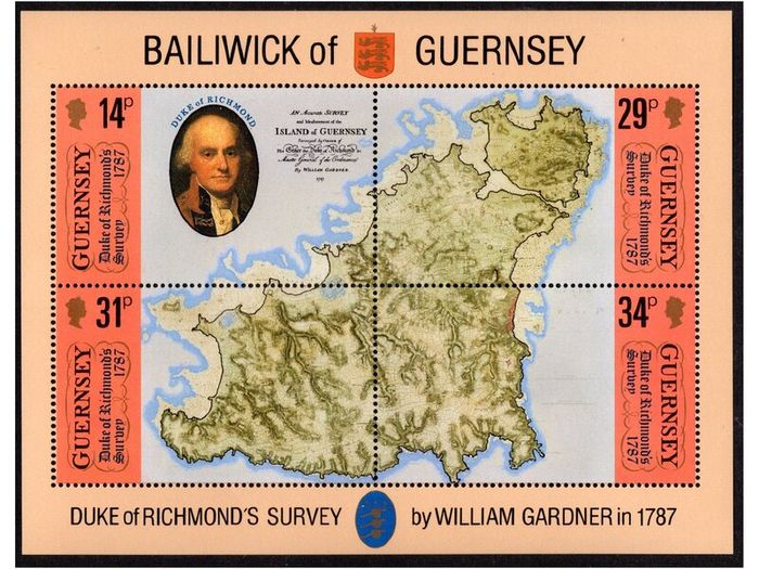 1987 Guernsey Duke of Richmond Survey of Guernsey Commemorative Stamps Miniature Sheet Mint Never Hinged (MNH)