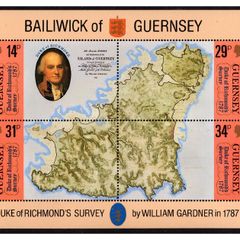1987 Guernsey Duke of Richmond Survey of Guernsey Commemorative Stamps Miniature Sheet Mint Never Hinged (MNH)