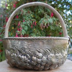 Vintage Continental Embossed Silver Plated Large Basket