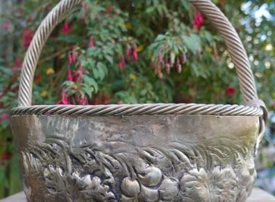 Vintage Continental Embossed Silver Plated Large Basket