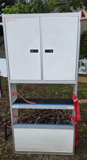 Cabinets removed from an ex-ambulance Renault Master.