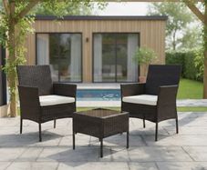 3-Piece Rattan Garden Set with Table & Armchairs