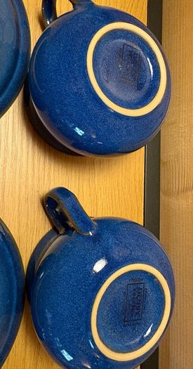 Pristine Pair of Denby "Imperial Blue" Cups & Saucers | English Stoneware Set of 2