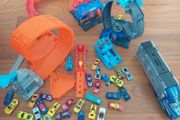 Large Hot Wheels playset bundle with truck and 30 die-cast cars