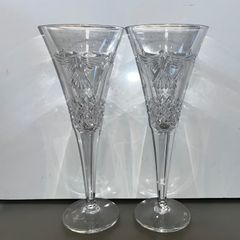 Two Waterford Crystal Peace Champagne Flutes