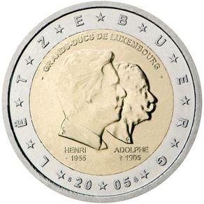 Luxembourg 2 Euro Commemorative Coin 2005 - Henri and Adolphe. Uncirculated.