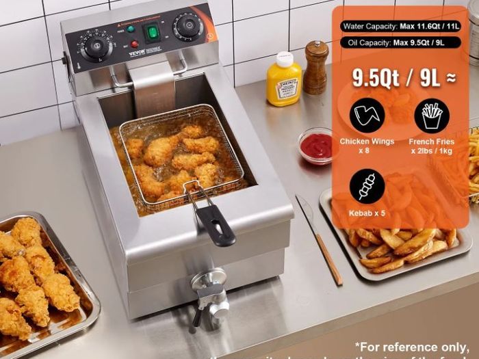 Commercial Deep Fryer, 3000W Electric Countertop Fryer with Basket, 11.6Qt / 11L Stainless Steel Single Oil Fryer with Time & Temp Control, Overheat Protection, for Kitchen Restaurant Use