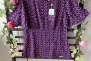 top Bnwt size 12 navy &amp; pink short sleeve vintage inspired top Marc Angelo