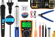 Soldering Iron Kit,WOWGO 60W Adjustable Temperature Welding Tools Set with 5 Soldering Tips,Digital Multimeter,Soldering Iron Stand,Tin Wire Tube,Desoldering Pump and Portable PU Tool Bag