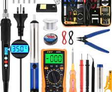 Soldering Iron Kit,WOWGO 60W Adjustable Temperature Welding Tools Set with 5 Soldering Tips,Digital Multimeter,Soldering Iron Stand,Tin Wire Tube,Desoldering Pump and Portable PU Tool Bag