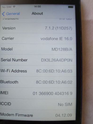 Apple Iphone 4, 8GB, Vodafone Network, in excellent condition and working Great