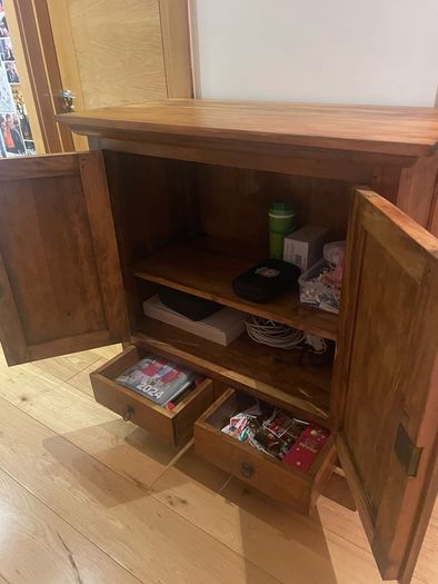 Beautiful heavy solid wooden unit and matching mirror