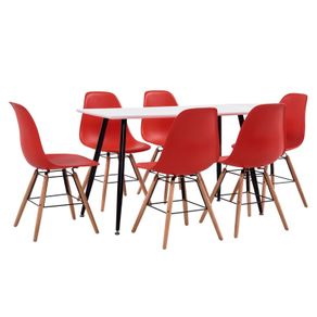 7 Piece Dining Set Plastic Red
