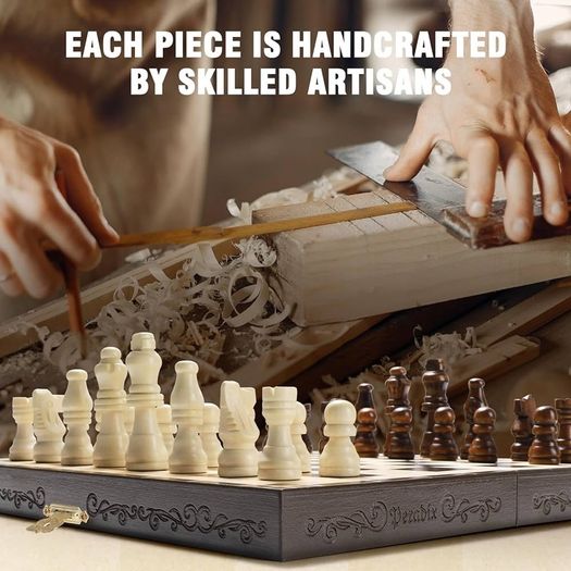 Chess Set | Wooden Chess Board Piece Set Games | 29x29cm Folding Chessboard for Storage | 2 Extra Queen | Strategy Educational Games for Kids and Adult