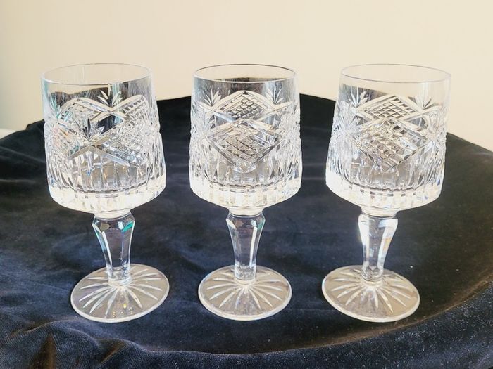 Vintage Tyrone Crystal Coleen Wine Glasses Signed Irish Cut Glass Set of 3