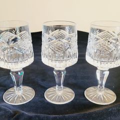 Vintage Tyrone Crystal Coleen Wine Glasses Signed Irish Cut Glass Set of 3
