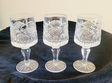 Vintage Tyrone Crystal Coleen Wine Glasses Signed Irish Cut Glass Set of 3