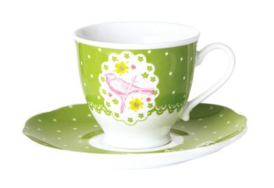 Porcelain Tea Cup Set Floral Birds With Saucers