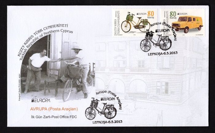 2013 Cyprus Europa Postal Vehicles Commemorative Stamps First Day Cover (FDC)