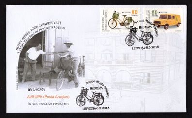 2013 Cyprus Europa Postal Vehicles Commemorative Stamps First Day Cover (FDC)