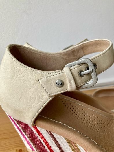 Ugg Atasha striped wedge heeled cream leather sandals