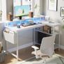 L Shaped Desk with LED Lights & Power Outlets, 100 cm Gaming Desk with 2 Shelves, Computer Table with Monitor Stand Image 2
