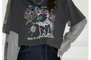 Grey Faux Layered Graphic T Shirt