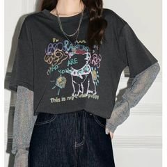 Grey Faux Layered Graphic T Shirt