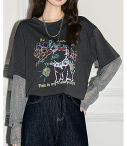 Grey Faux Layered Graphic T Shirt