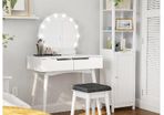 Dressing Table with Lighting, Dressing Table with Mirror and Bulbs, Cosmetic Table, Dressing Table for Perfect Makeup, Padded Stool, 2 Large Drawers, White