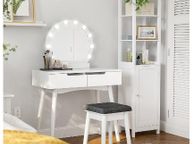 main image for ad Dressing Table with Lighting, Dressing Table with Mirror and Bulbs, Cosmetic Table, Dressing Table for Perfect Makeup, Padded Stool, 2 Large Drawers, White