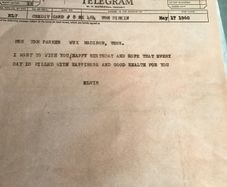 Elvis Memorabilia - Telegram from Elvis to Mrs Tom Parker