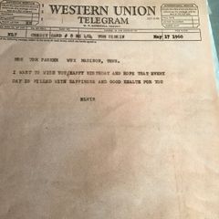 Elvis Memorabilia - Telegram from Elvis to Mrs Tom Parker