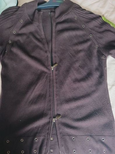 Yuka Dark Brown Cardigan with  Metal Eyelet Detail    Size 14