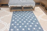 Ex display 100cm x 158cm distressed french navy and off white outdoor/indoor star rug