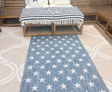 Ex display 100cm x 158cm distressed french navy and off white outdoor/indoor star rug