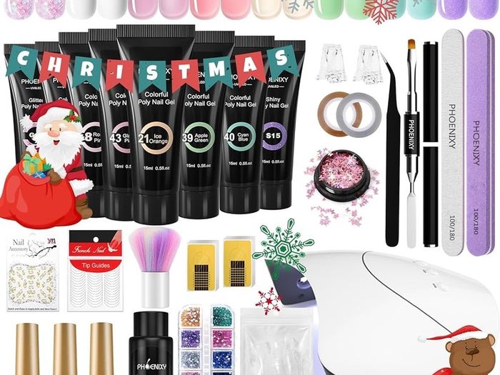 FREE EXPRESS SHIPPING Poly Nail Gel Kit, Phoenixy 8 Colors 15ml Poly Nail Extension Gel Nail Kit with Nail Lamp, Poly Nail Gel Starter Set for Beginners Nail Salon at Home