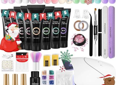 FREE EXPRESS SHIPPING Poly Nail Gel Kit, Phoenixy 8 Colors 15ml Poly Nail Extension Gel Nail Kit with Nail Lamp, Poly Nail Gel Starter Set for Beginners Nail Salon at Home