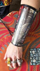 Celtic style large silver metal and leather cuff bangle new