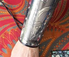 Celtic style large silver metal and leather cuff bangle new
