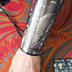 Celtic style large silver metal and leather cuff bangle new
