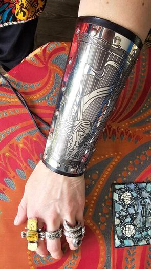 Celtic style large silver metal and leather cuff bangle new
