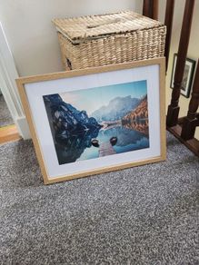 Framed lake mountain landscape scene