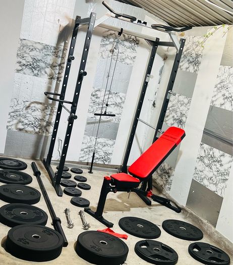 130 Kg Olympic Barbell Set Power Rack With Dip Attachments Bench Dumbbells