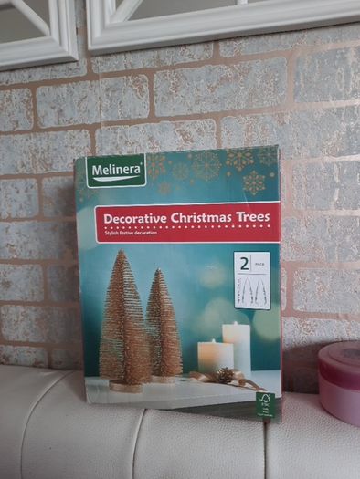 set of 2 small gold decorative trees