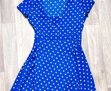 Vintage 90s Blue and White Polka Dot Empire Waist Maxi Dress