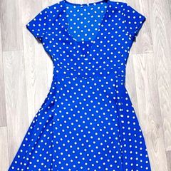 Vintage 90s Blue and White Polka Dot Empire Waist Maxi Dress
