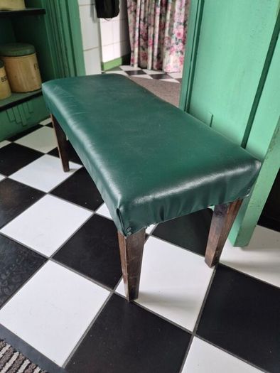 Library footstool Vintage faux racing green fauzx lea5her long footstool