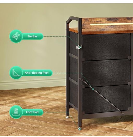 Chest of Drawers Bedroom, 8 Fabric Drawers, 110x30x88cm, Retro Color